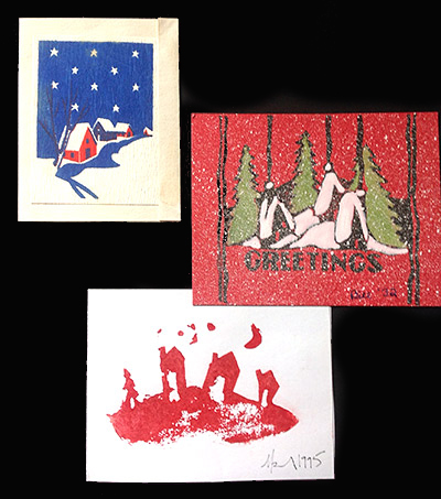 Cozy cabin cards by Ellen (I think), my father, and nephew Mason