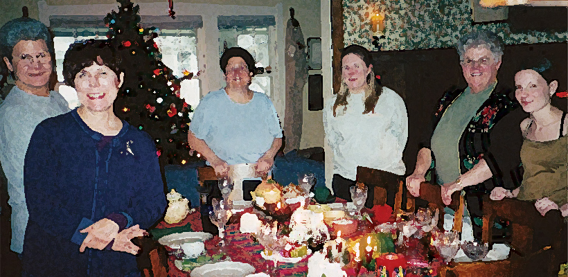 Anise, Hedda, Susan, Heidi, Pat, and Jane at a Christmas Tea
