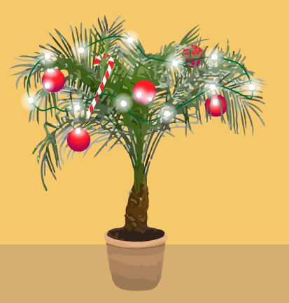 Decorated potted palm tree