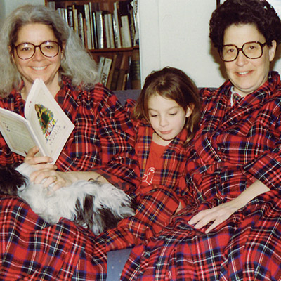 Hannah, Jane, and Susan in plaid