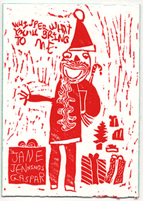Santa linocut from Jane's drawing