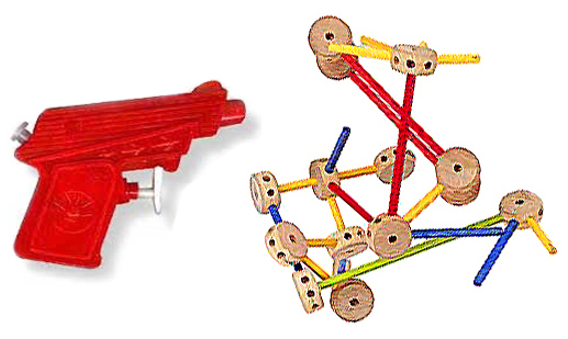 Water pistol and tinker toys