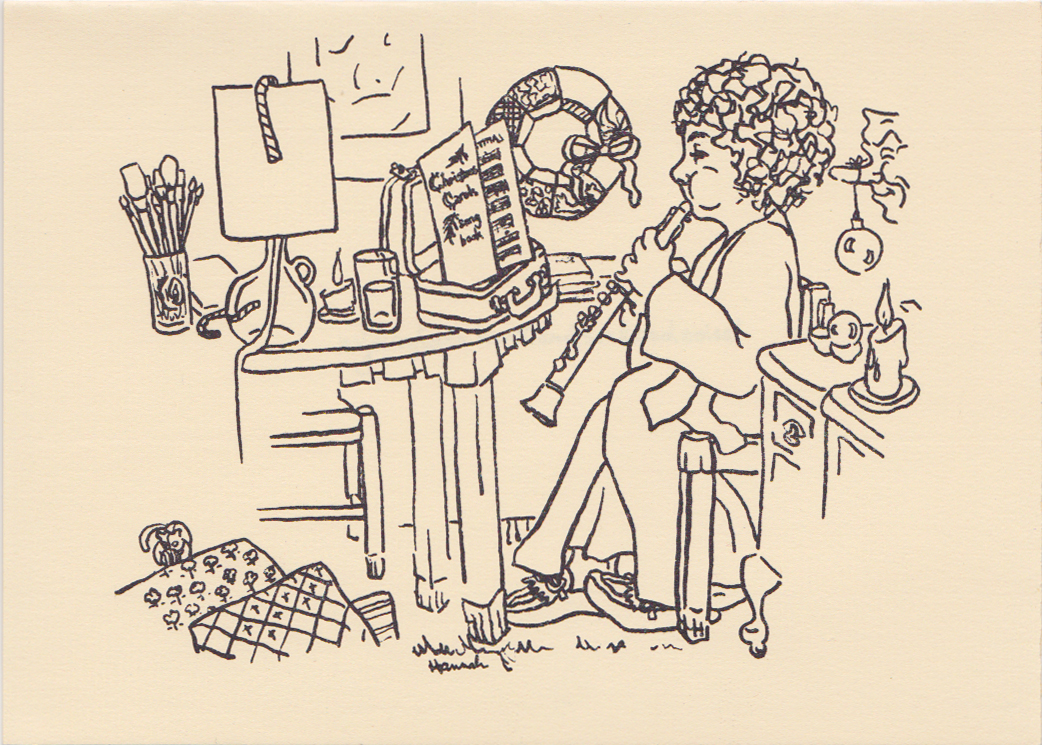 Drawing of moi playing my clarinet with aparment details.