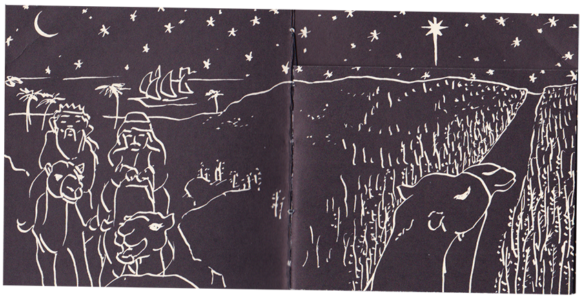 Black pages with white drawing donw with calligraphy pen.