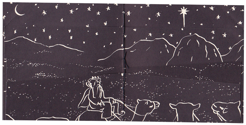 Black pages with white drawing donw with calligraphy pen.