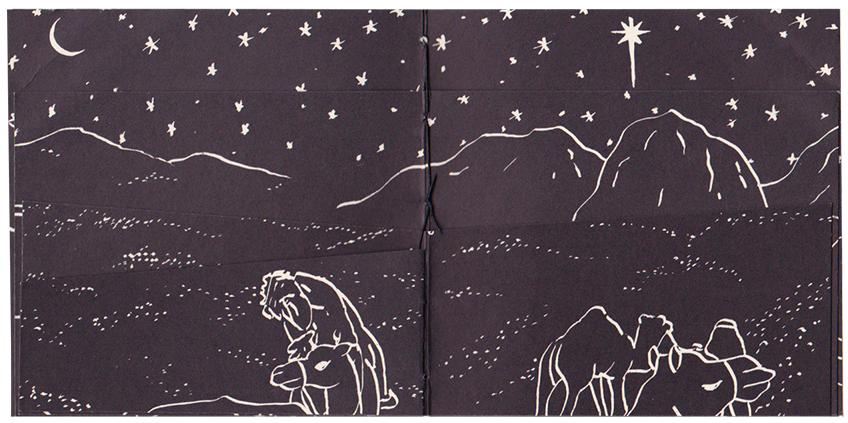 Black pages with white drawing donw with calligraphy pen.