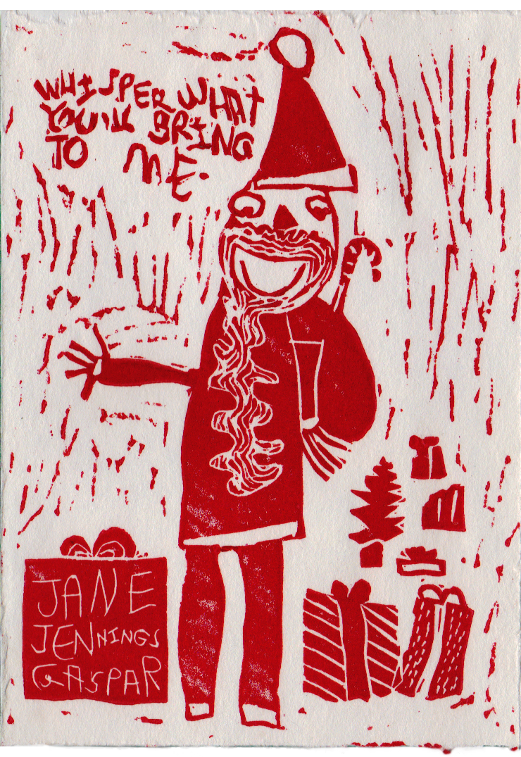 Child's drawing of Santa signed on a package.