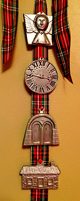 Four pewter ornaments from the Harmony Museum