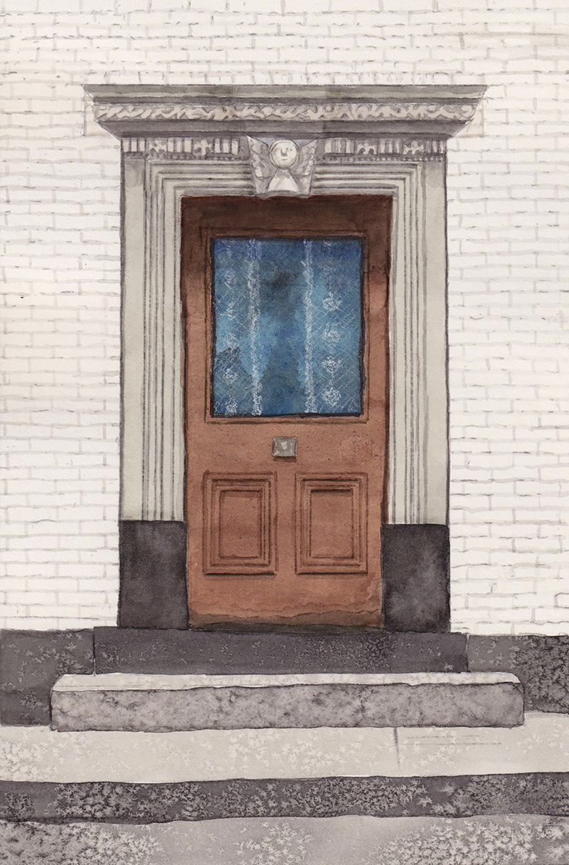 Watercolor of doorway with Virgin Sophia carving