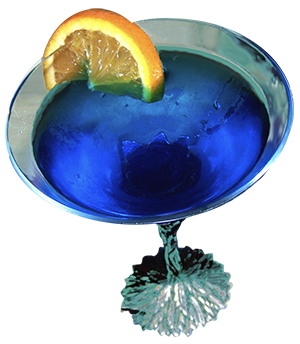 Blue Moon Cosmo Martini with garnishes