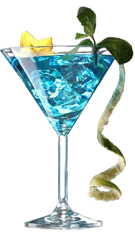 Blue Moon Martini with garnishes