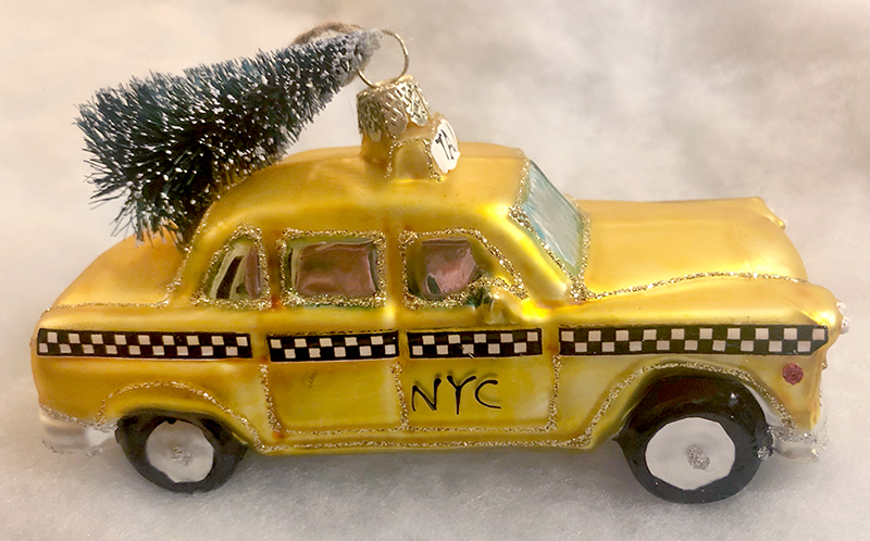 Taxi with tree ornament illustration