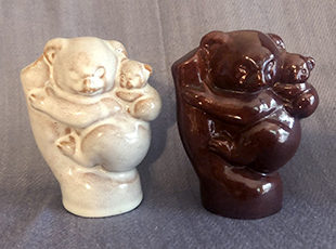 Two Ellen Jennings mother and child koalas with different Nikodemus glazes
