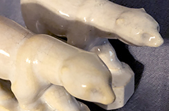 Two Ellen Jennings polar bears with different Nikodemus glazes