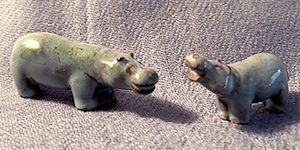 Two tiny Ellen Jennings hippos 