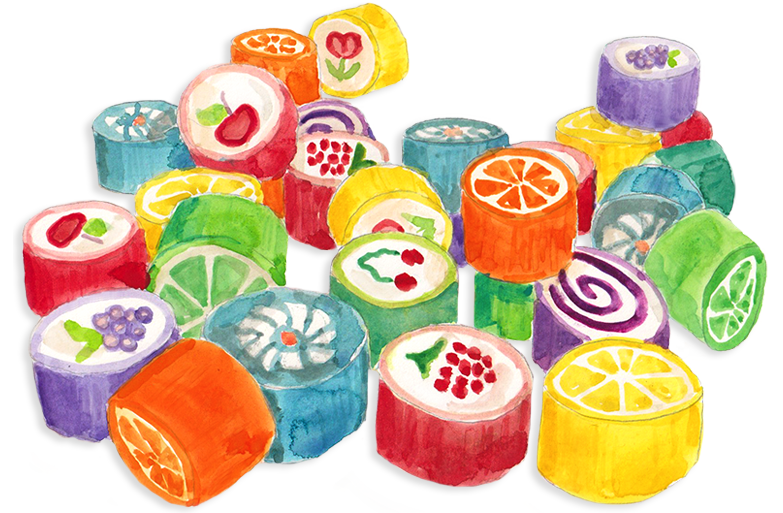 watercolor of cut rock candy