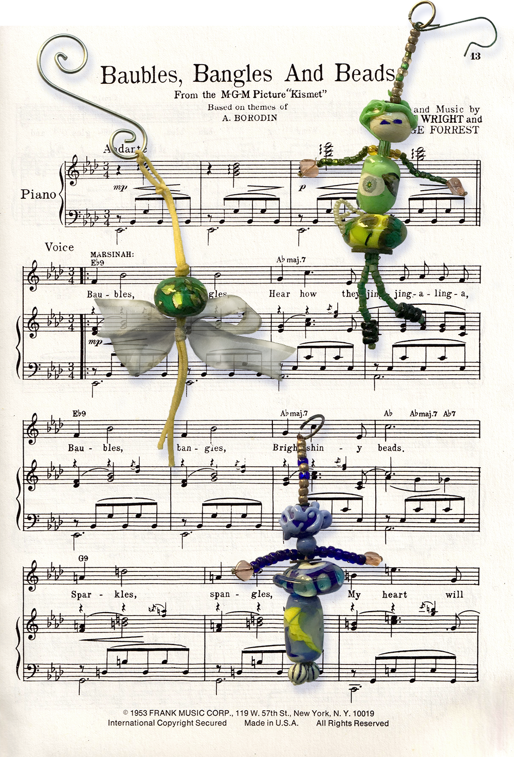 Baubles, Bangles, and Beads sheetmusic with bead ornaments