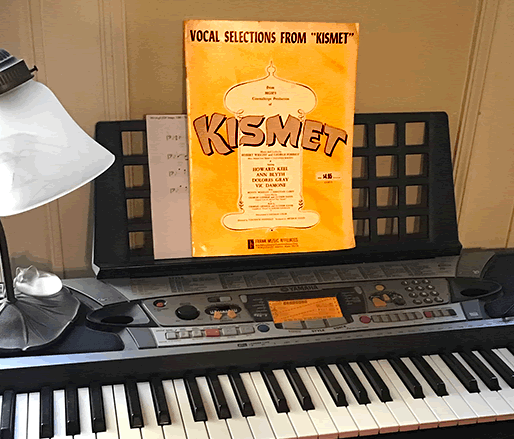 Kismet sheetmusic on keyboard