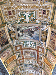 Italian ceiling composed of many paintings in porders