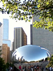 cloud gate, aka as the bean, and tall buildings