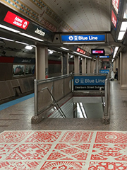 subway stop with floor mural