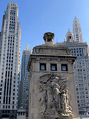 Fort Duquesne monument and skyscrapers