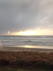 Clouds over the sea with low sun