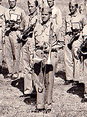 my father with his trombone in the WWII army band