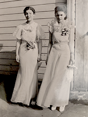 my mother and her cousin dressed for a high school dance