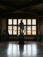 Florence through the windows of the Uffizi gallery