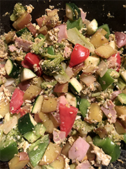 quinola, ham, and vegetables