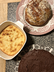 bread, pudding, and chocolate cake