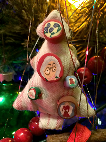 handmade clay beads on a handmade ornament
