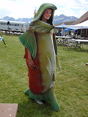 young woman dressed as salmon for festival