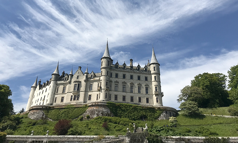 Dramatic view of castle-like mansion