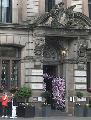 Glasgow building with flowers