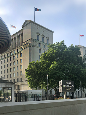 New Scotland Yard, including rotating sign