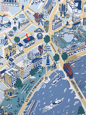 Map showing area around Strand Palace Hotel