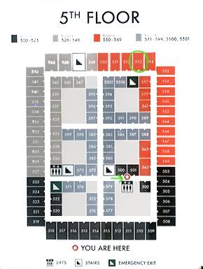 5th Floor map showing room in relationship to elevator