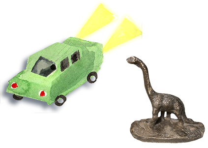 car illustration and dinosaur