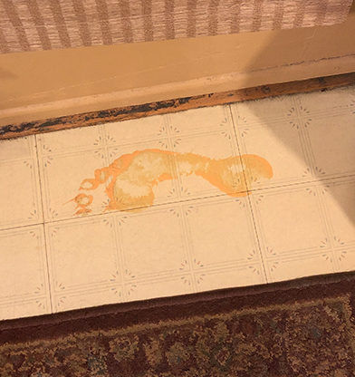 orange paint footprint on floor