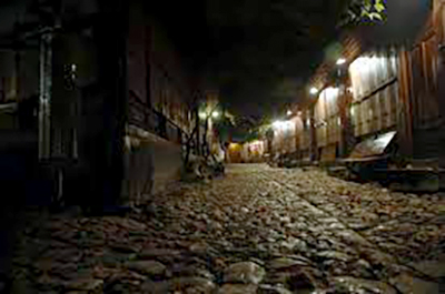 night scene with cobblestones