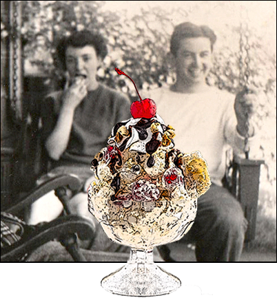 Rebekah and Walter with ice cream sundae illustration