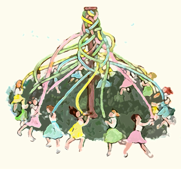 pastels illustration of May Pole dance