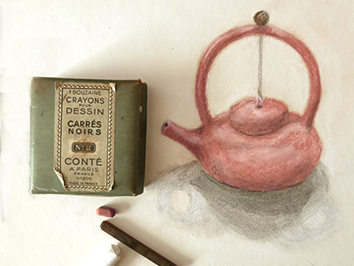 Tea pot with supplies