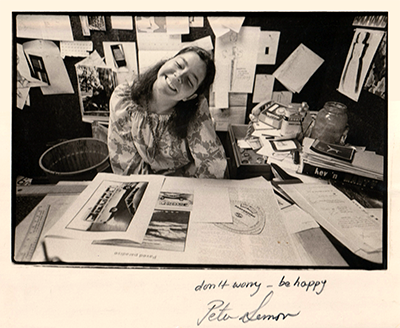 Photo of me at my Sunbums drawing board in 1973