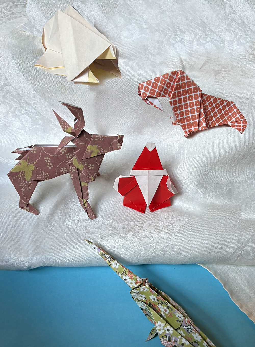 Origami arctic figures, including Santa