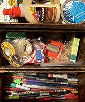 glues, tapes, markers