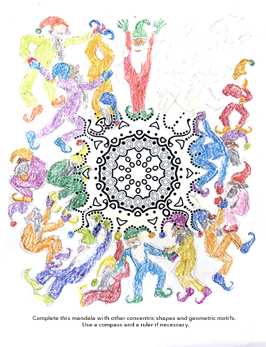 Page from coloring book with coloring begun