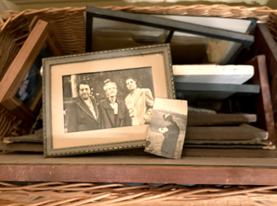 basket of framed photos  